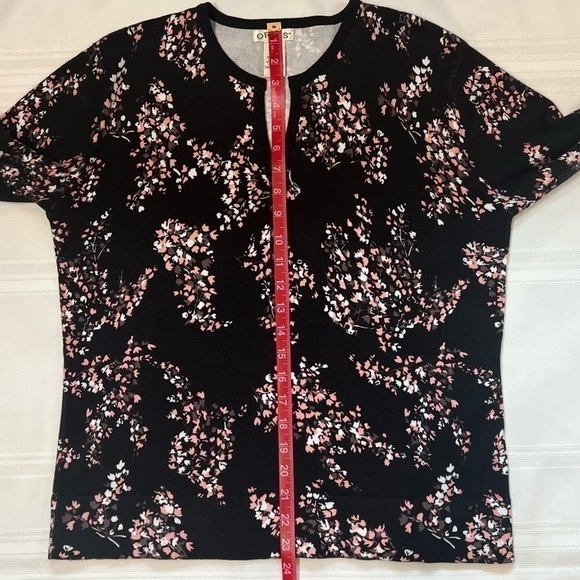 Orvis Cotton Knit 3/4‎ Sleeve Pullover Sweater Top Sz M Black Pink Floral EUC - Picture 7 of 11